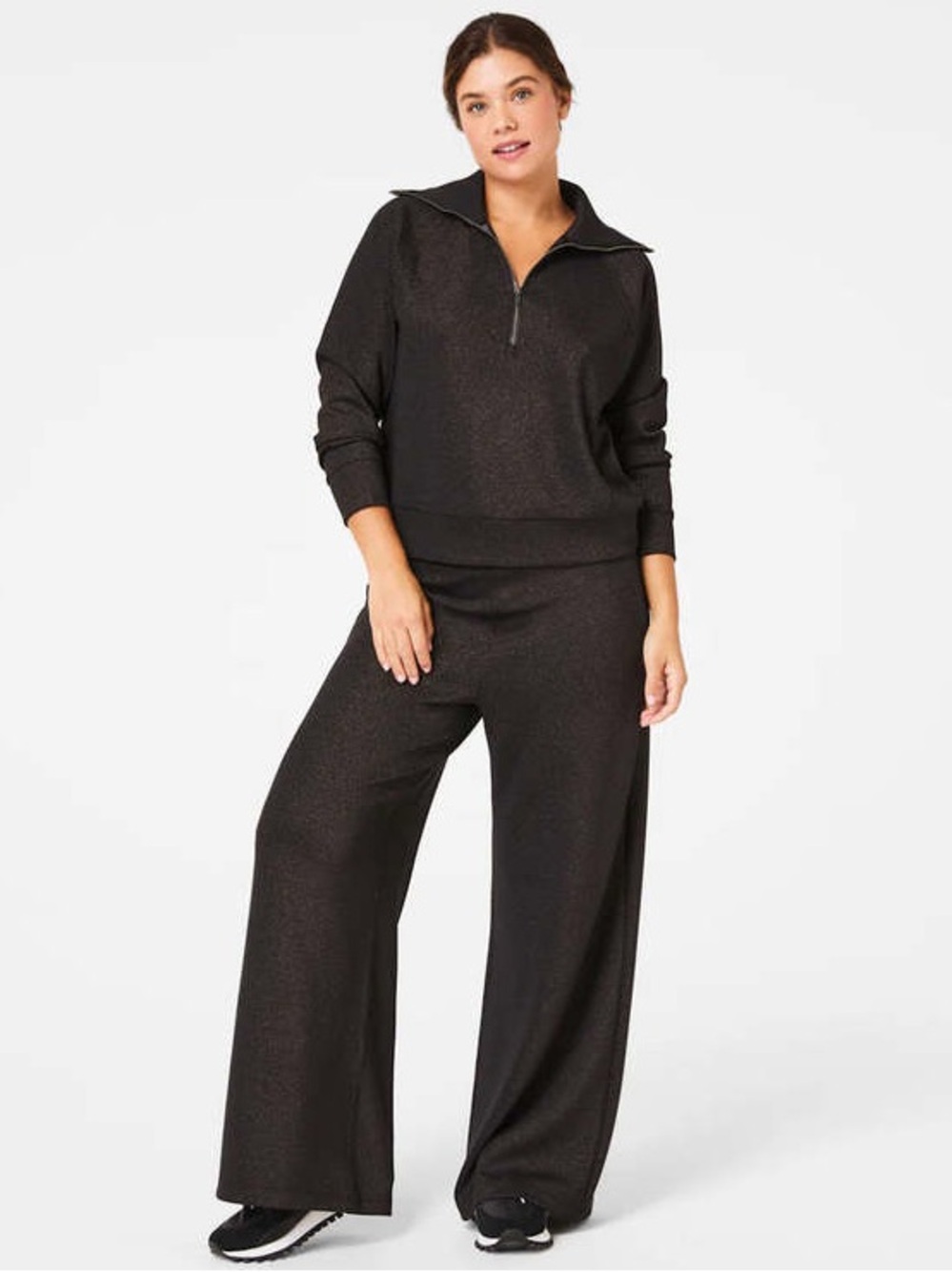 SPANX AirEssentials Shimmer Wide Leg Stretch Pant in Black Gunmetal Size Large